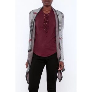 BAJEE PLAID ASYMMETRICAL HEM CARDIGAN SIZE MEDIUM